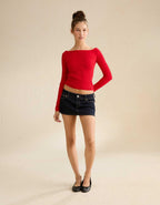 AE Fitted Off-the-Shoulder Cable Knit Sweater