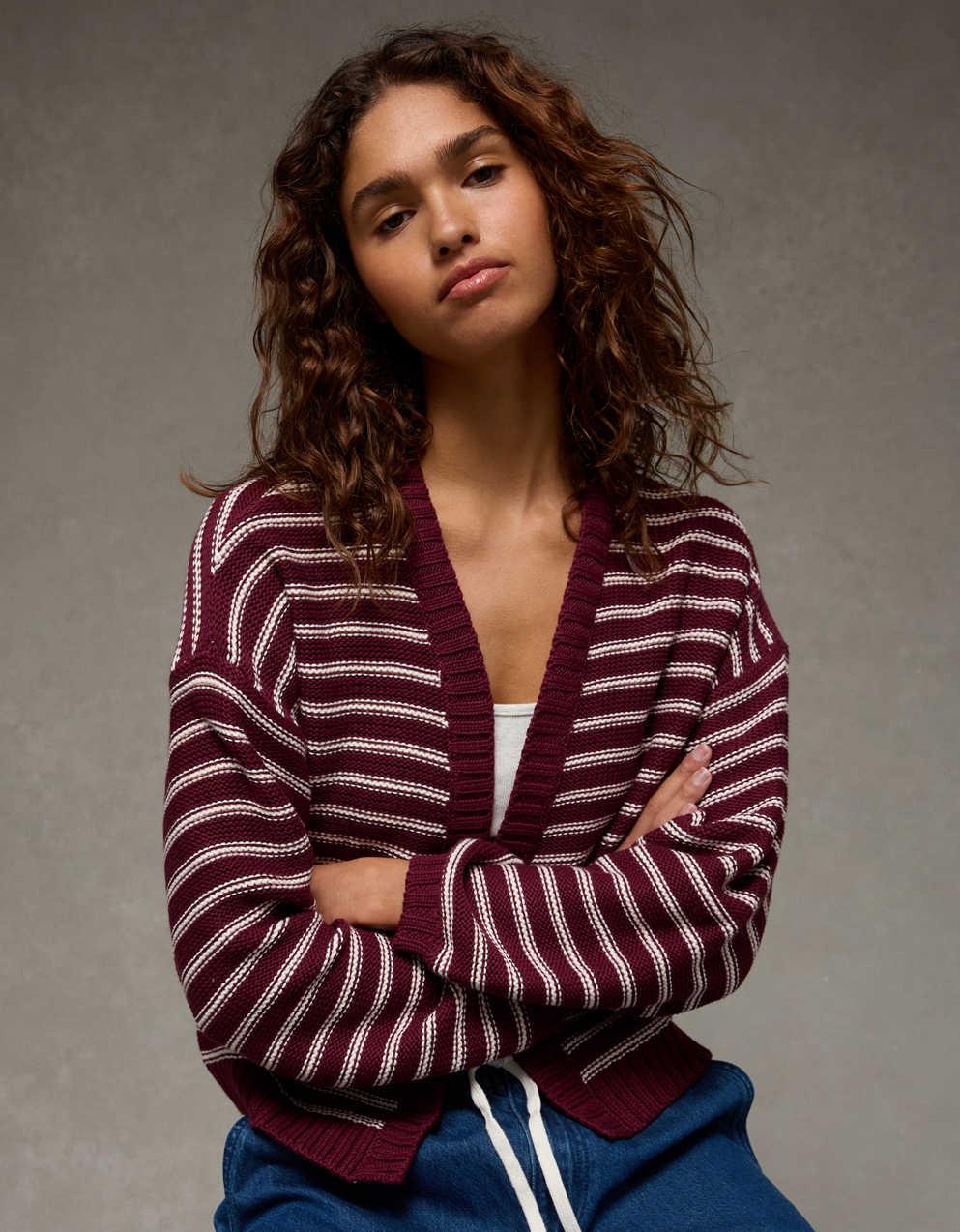 AE Balloon-Sleeve Open-Front Cardigan