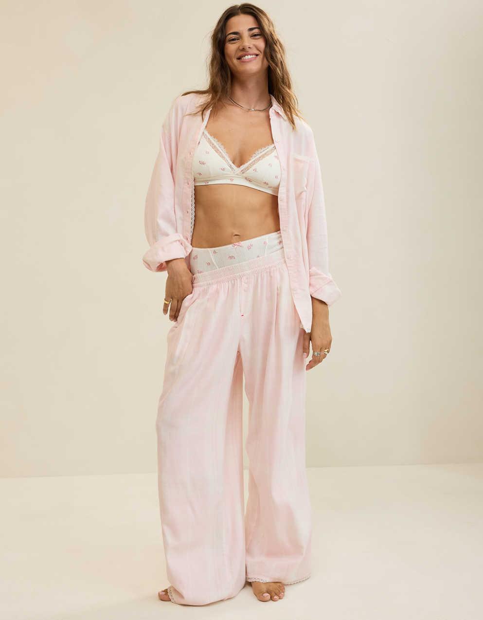 Aerie 格紋法蘭絨寬腿褲