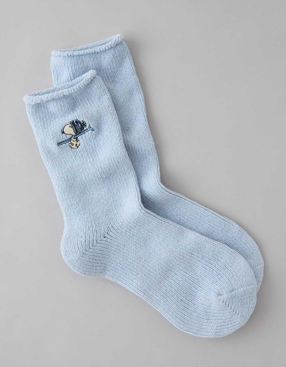AE 刺繡滑雪史努比彈性襪