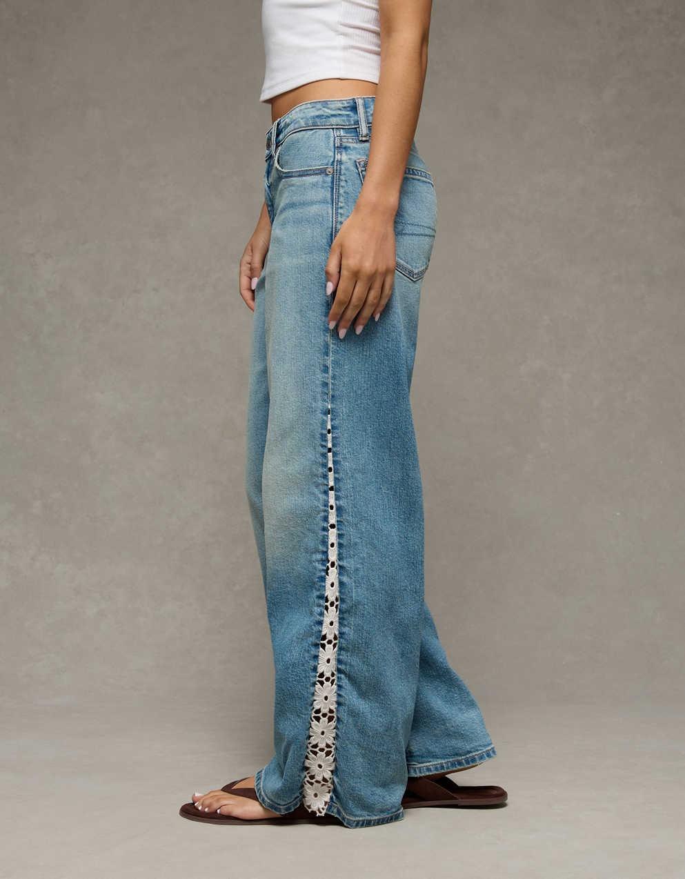AE Low-Rise Lace Trim Baggy Ultra-Wide Leg Jean