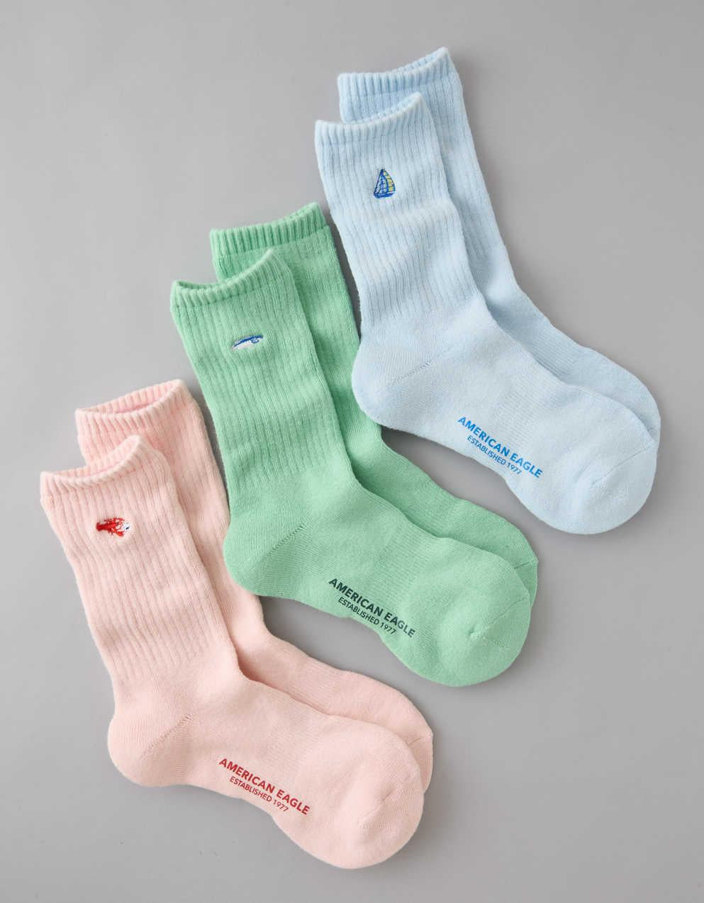 AE 刺繡圖案 圓領襪 3 件裝