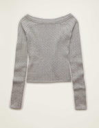 AE Fitted Off-the-Shoulder Cable Knit Sweater