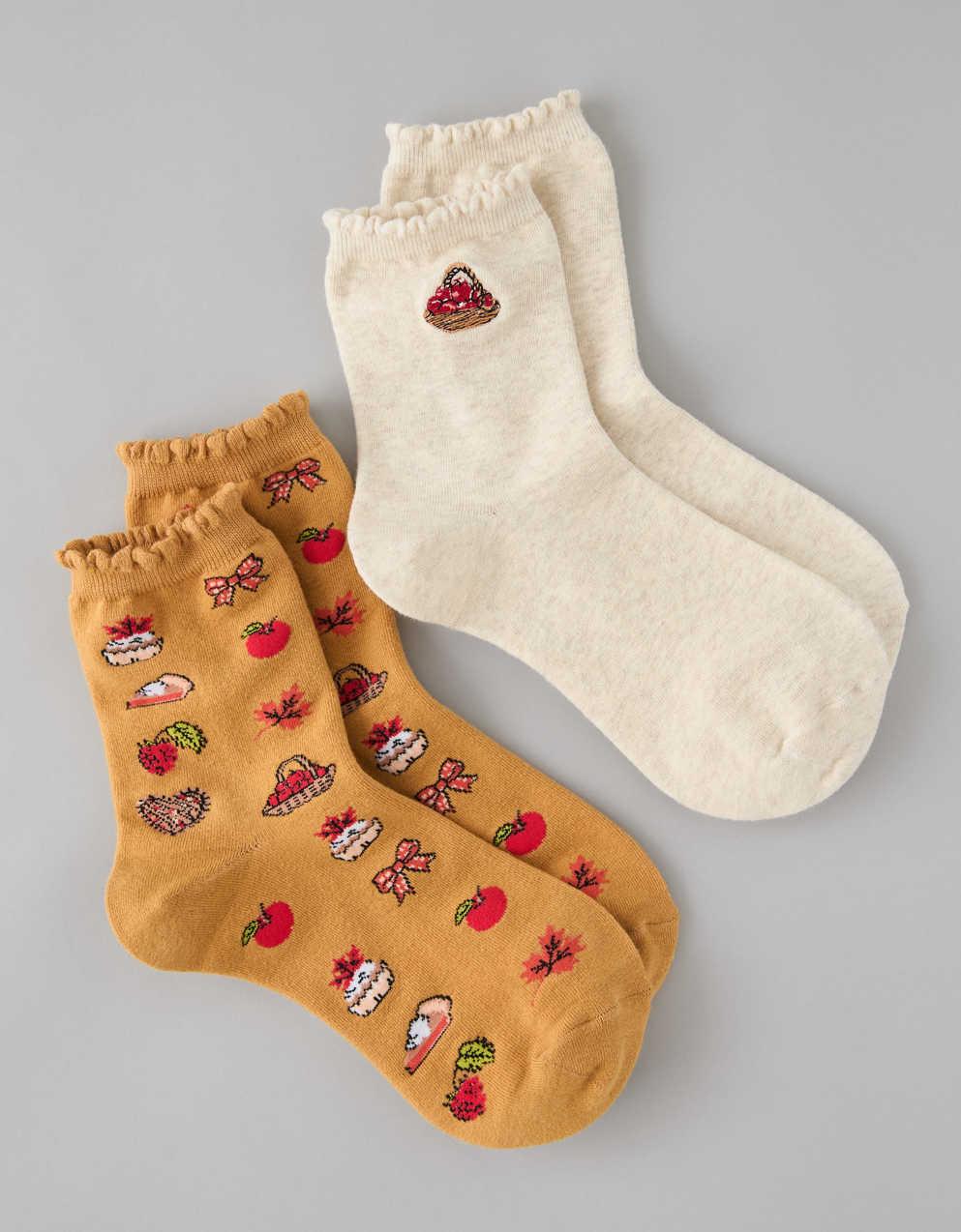 AE Graphic Cropped Crew Socks 2-Pack