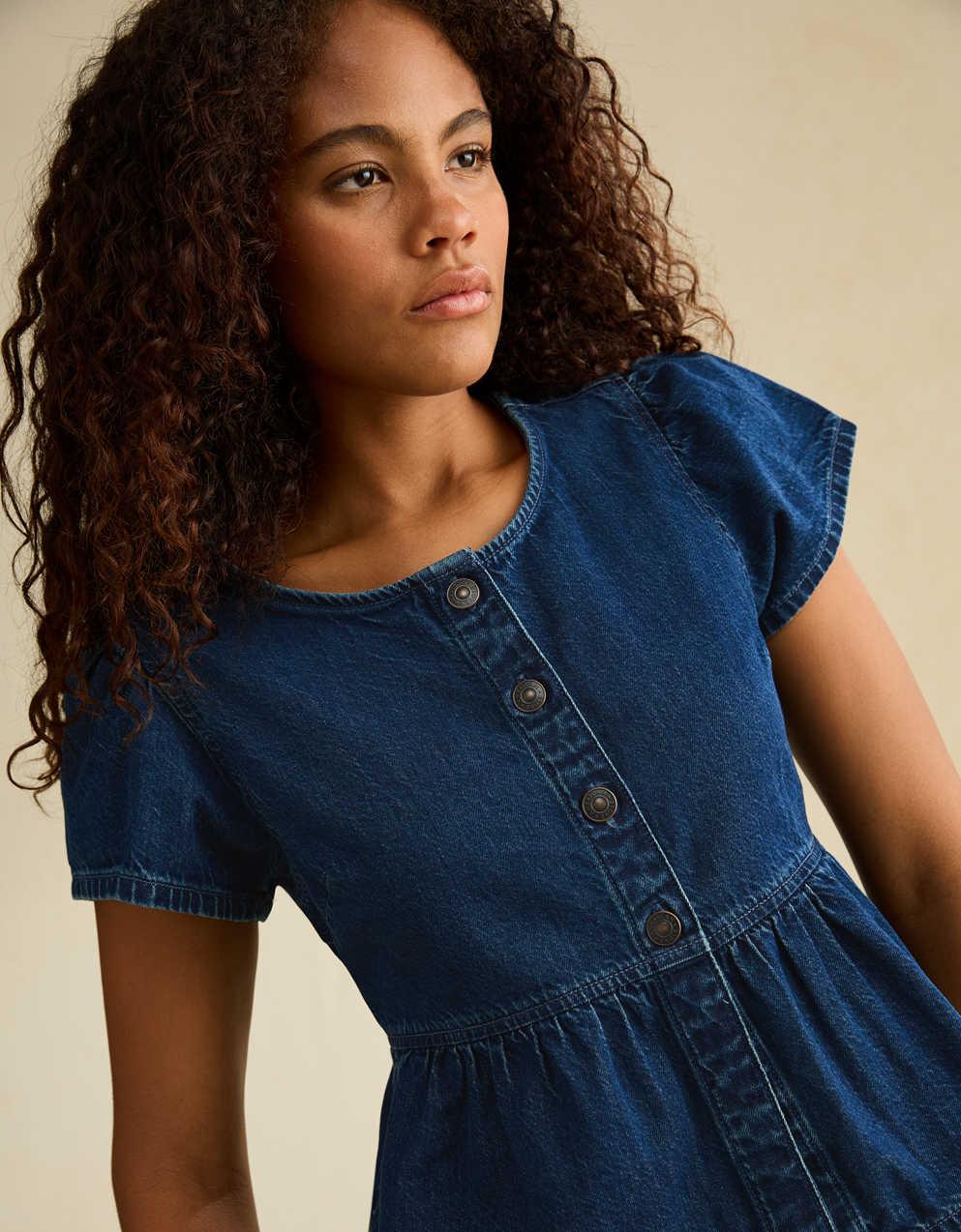AE Short-Sleeve Denim Peplum Top