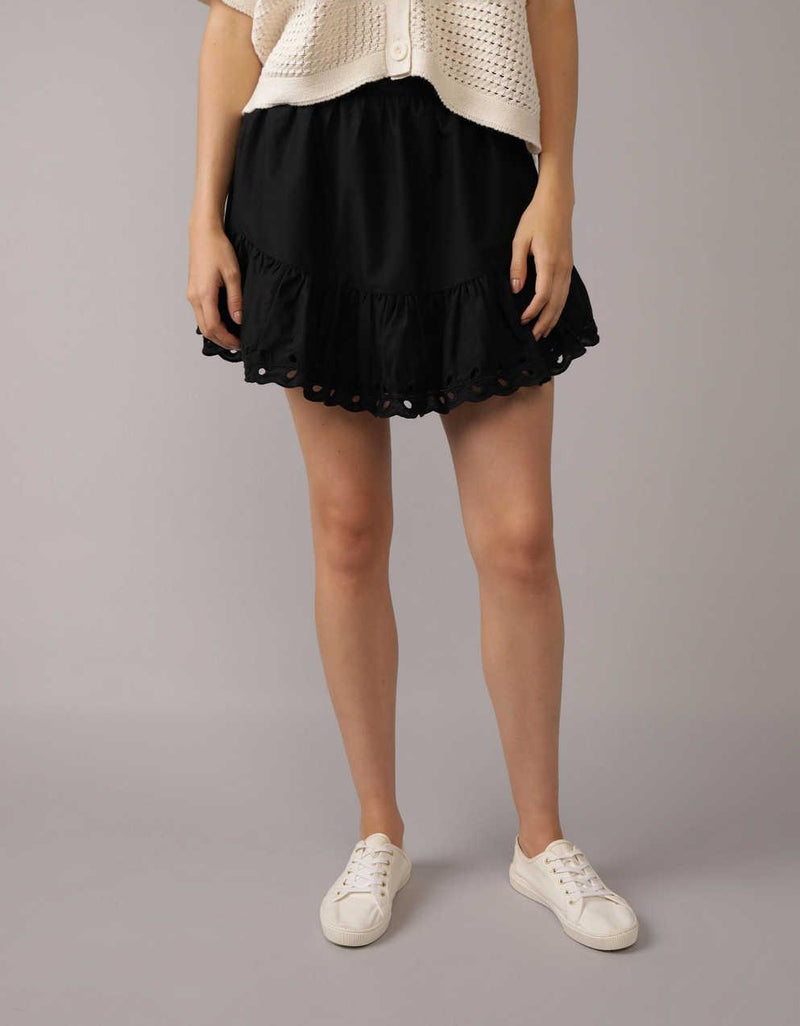 AE High-Waisted Embroidered Eyelet Mini Skirt