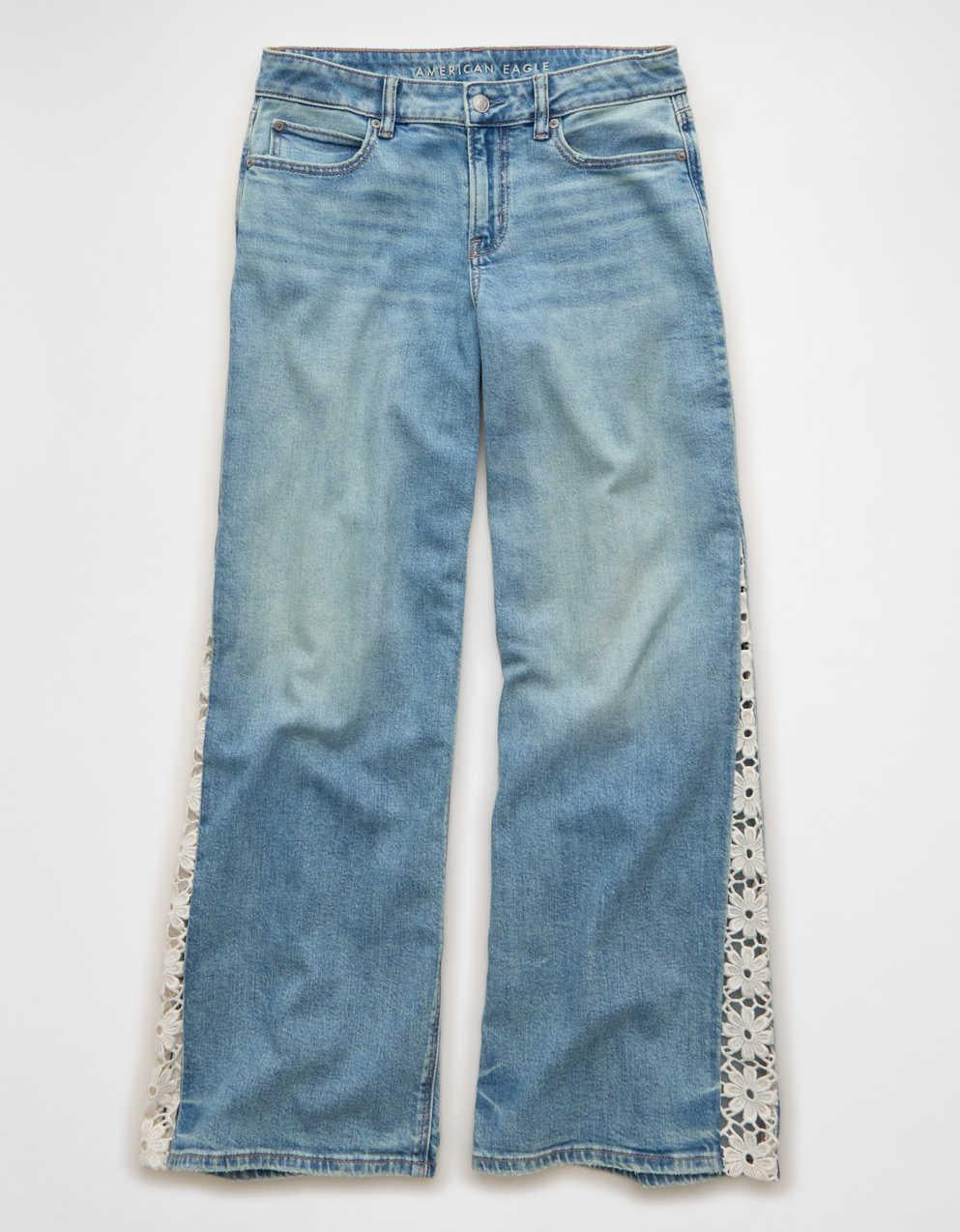 AE Low-Rise Lace Trim Baggy Ultra-Wide Leg Jean
