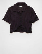 AE Short-Sleeve Collared Button-Up Cardigan