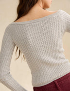 AE Fitted Off-the-Shoulder Cable Knit Sweater