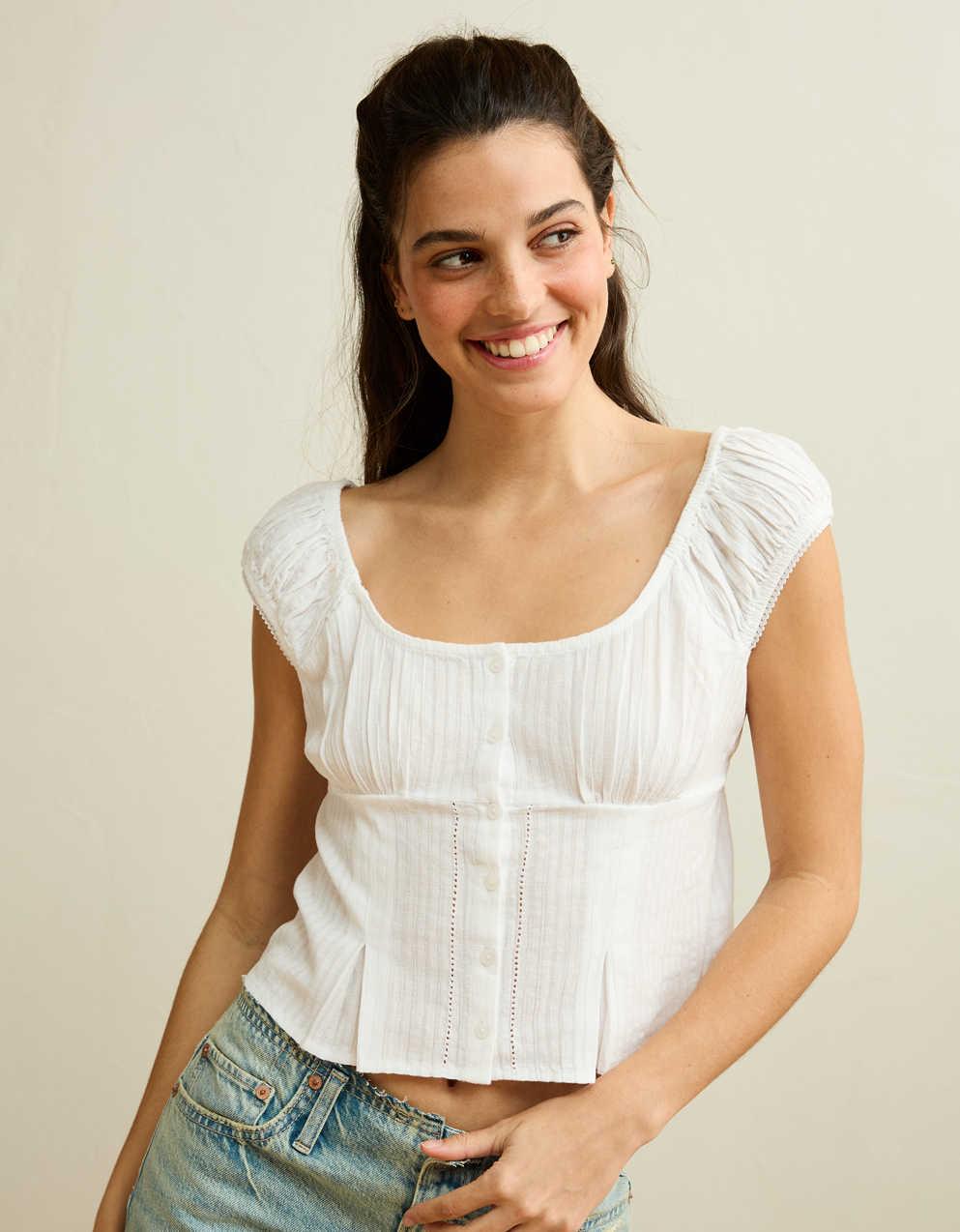 AE Cap-Sleeve Button-Up Top