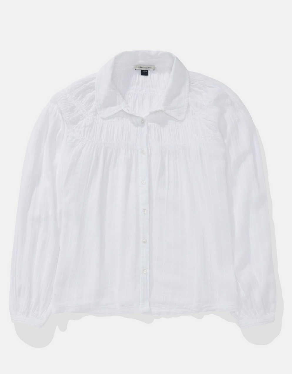 AE Long-Sleeve Smocked Peasant Blouse