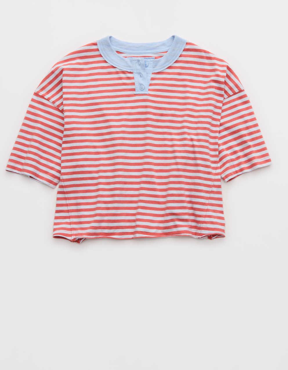 Aerie Remix Henley Cropped T-Shirt