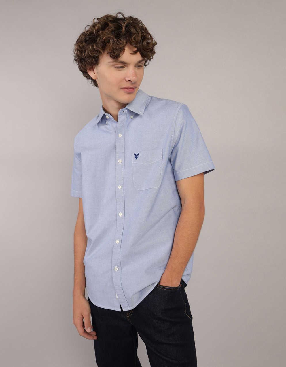 AE Short-Sleeve Slim Fit Button-Up Shirt