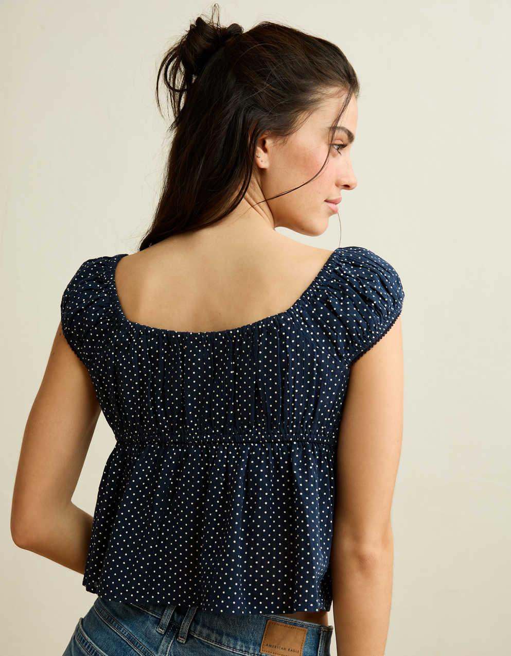 AE Cap-Sleeve Button-Up Top