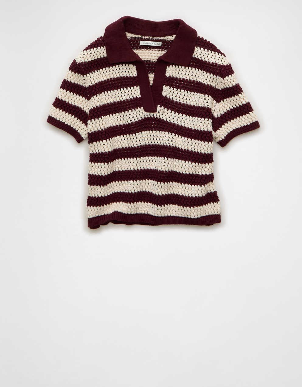 AE Cropped Crochet Sweater Polo Shirt