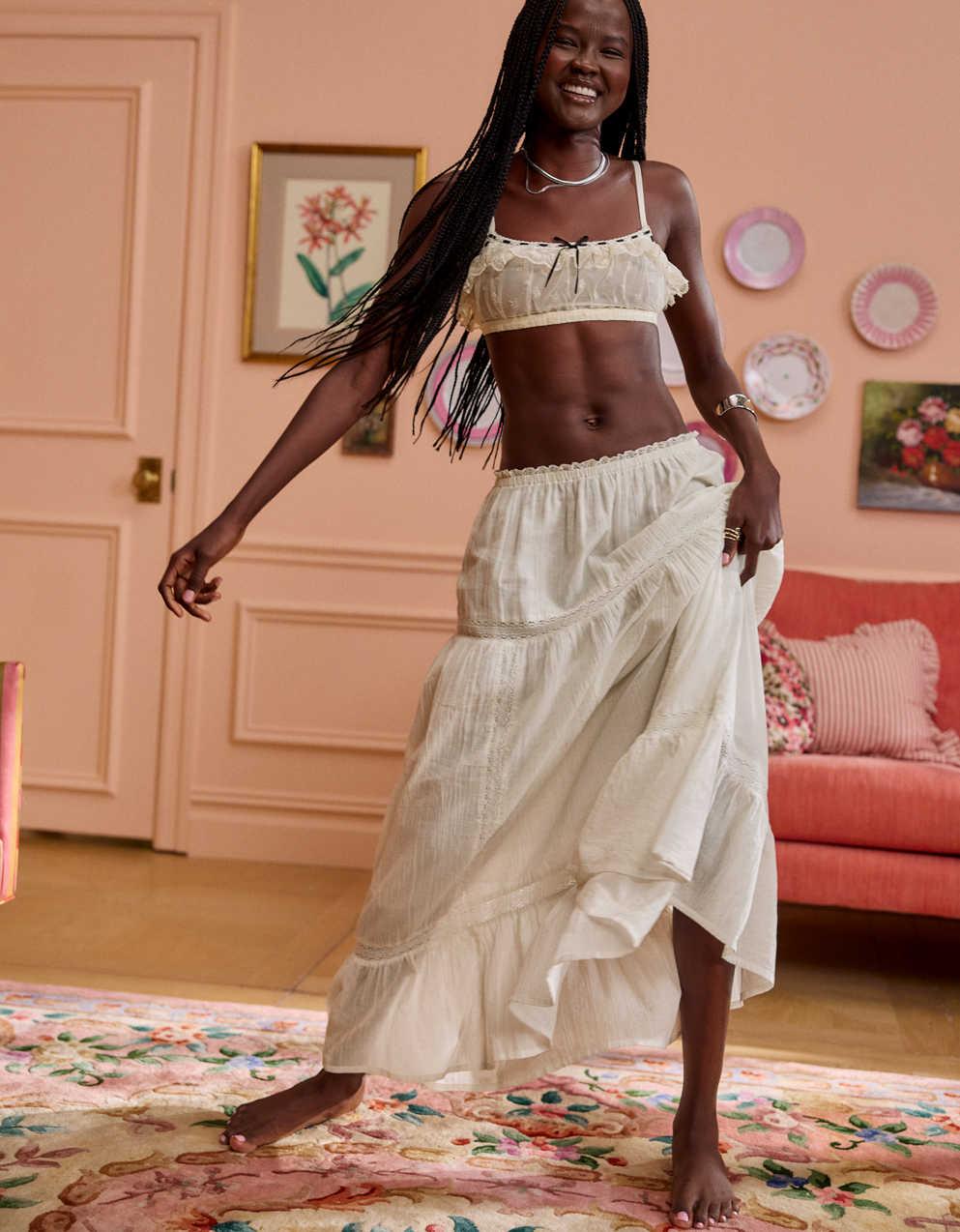 Aerie Lace Trim Maxi Skirt