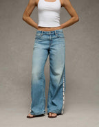 AE Low-Rise Lace Trim Baggy Ultra-Wide Leg Jean