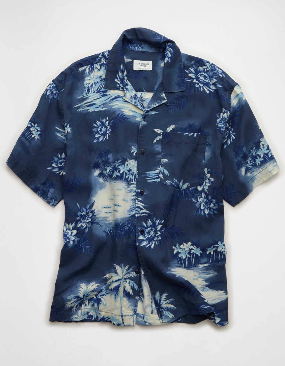 AE Relaxed Fit Camp Collar Button-Up Shirt