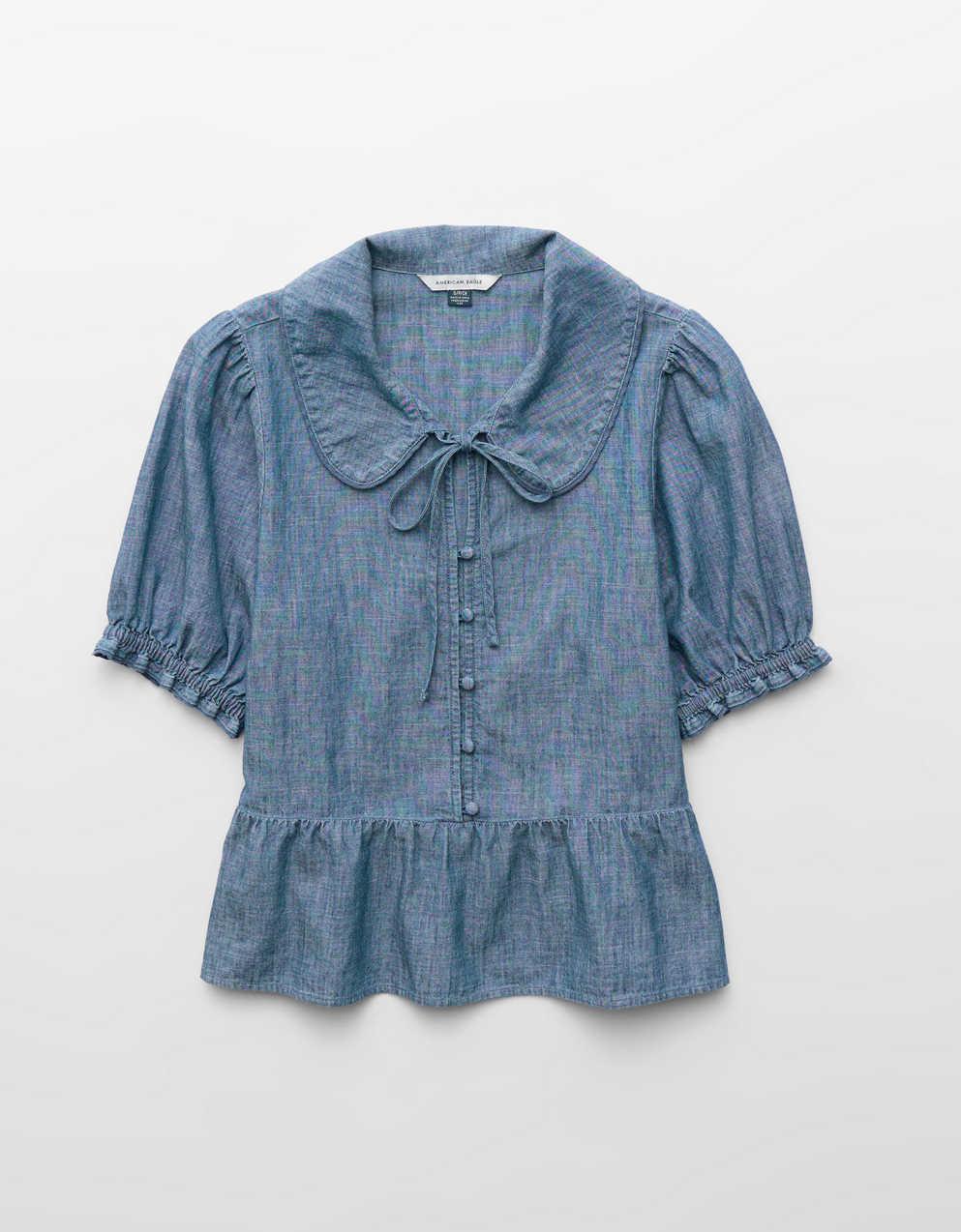 AE Chambray Puff Sleeve Top