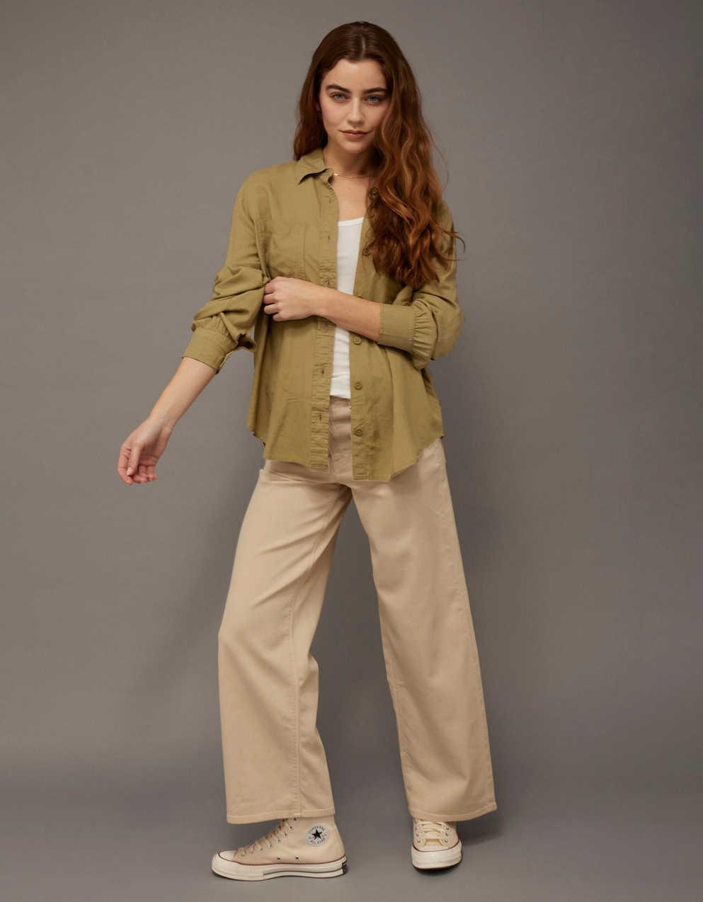 AE Bestie Long-Sleeve Button-Up Shirt