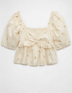 AE Flutter Sleeve Eyelet Babydoll Blouse