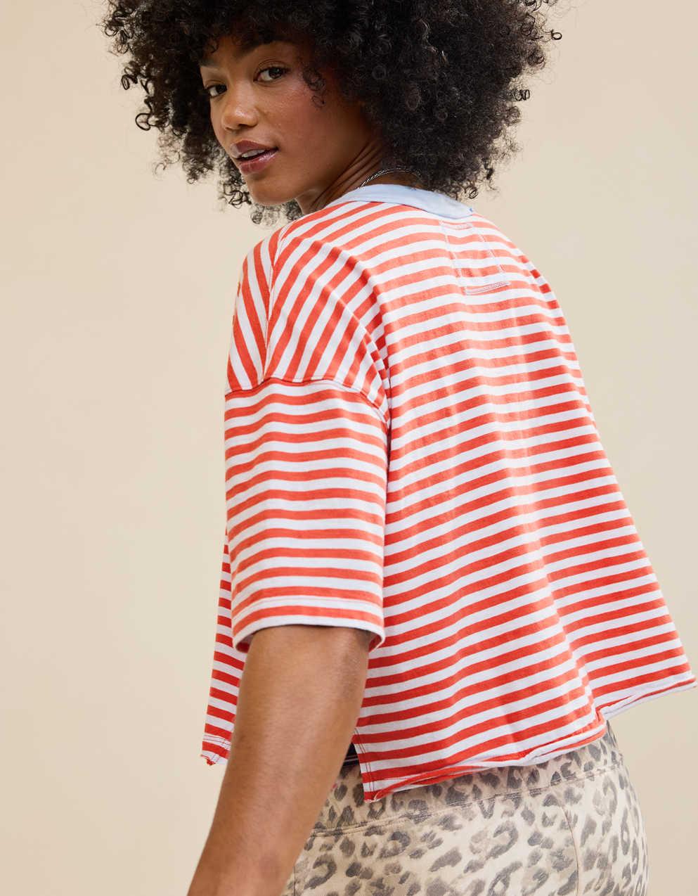 Aerie Remix Henley Cropped T-Shirt