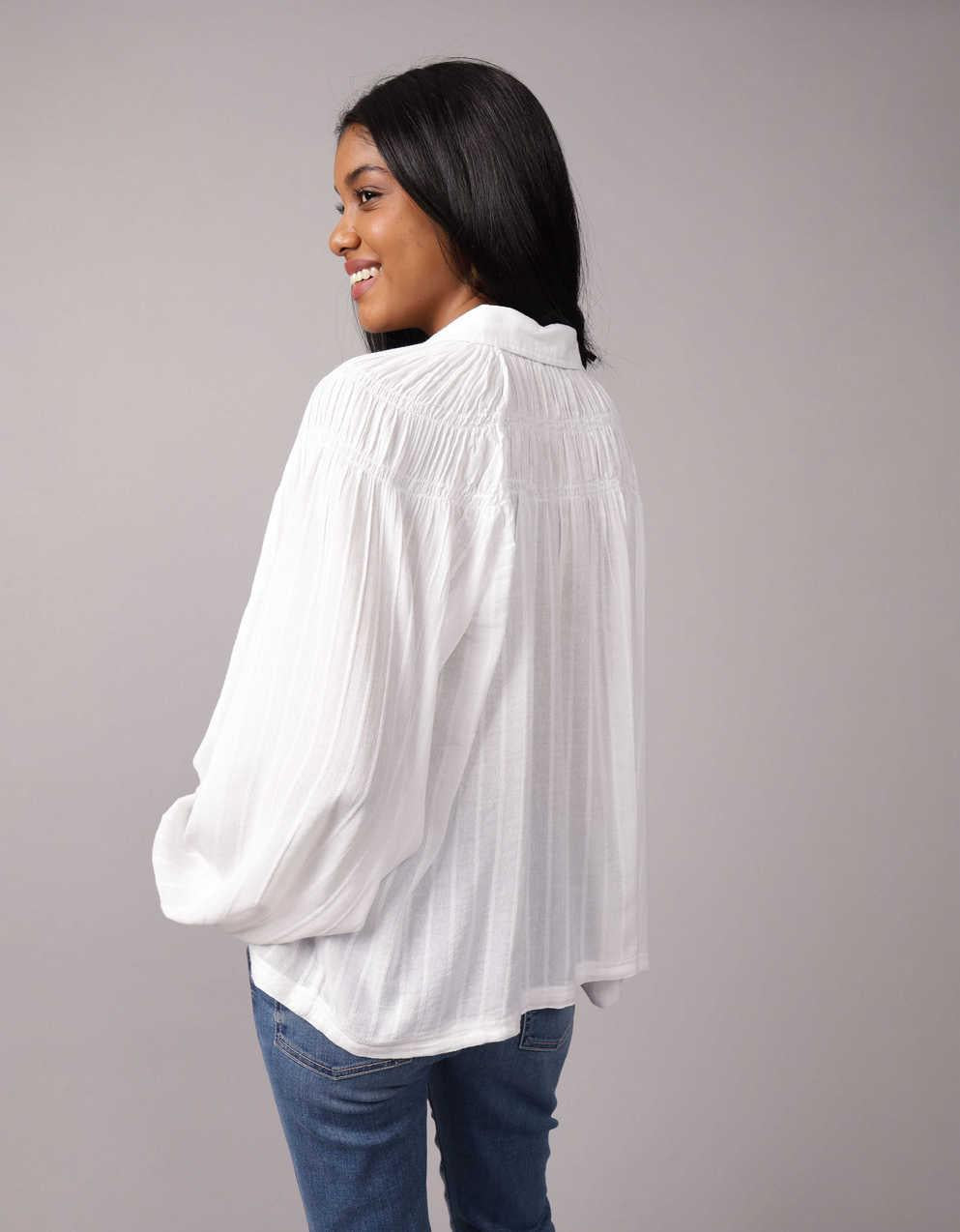 AE Long-Sleeve Smocked Peasant Blouse