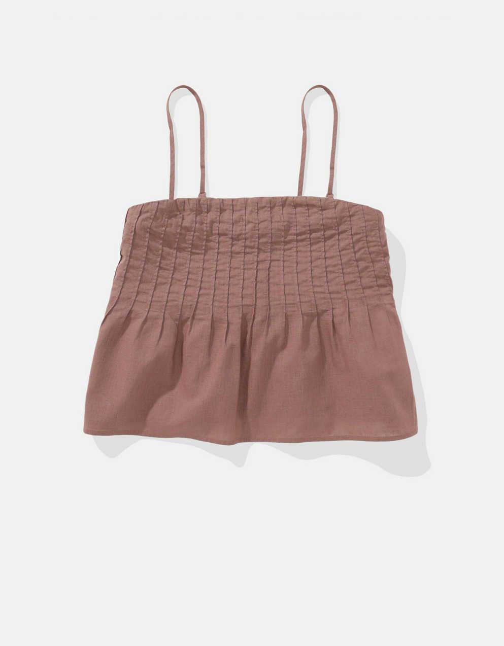 AE Linen-Blend Strapless Pintuck Top