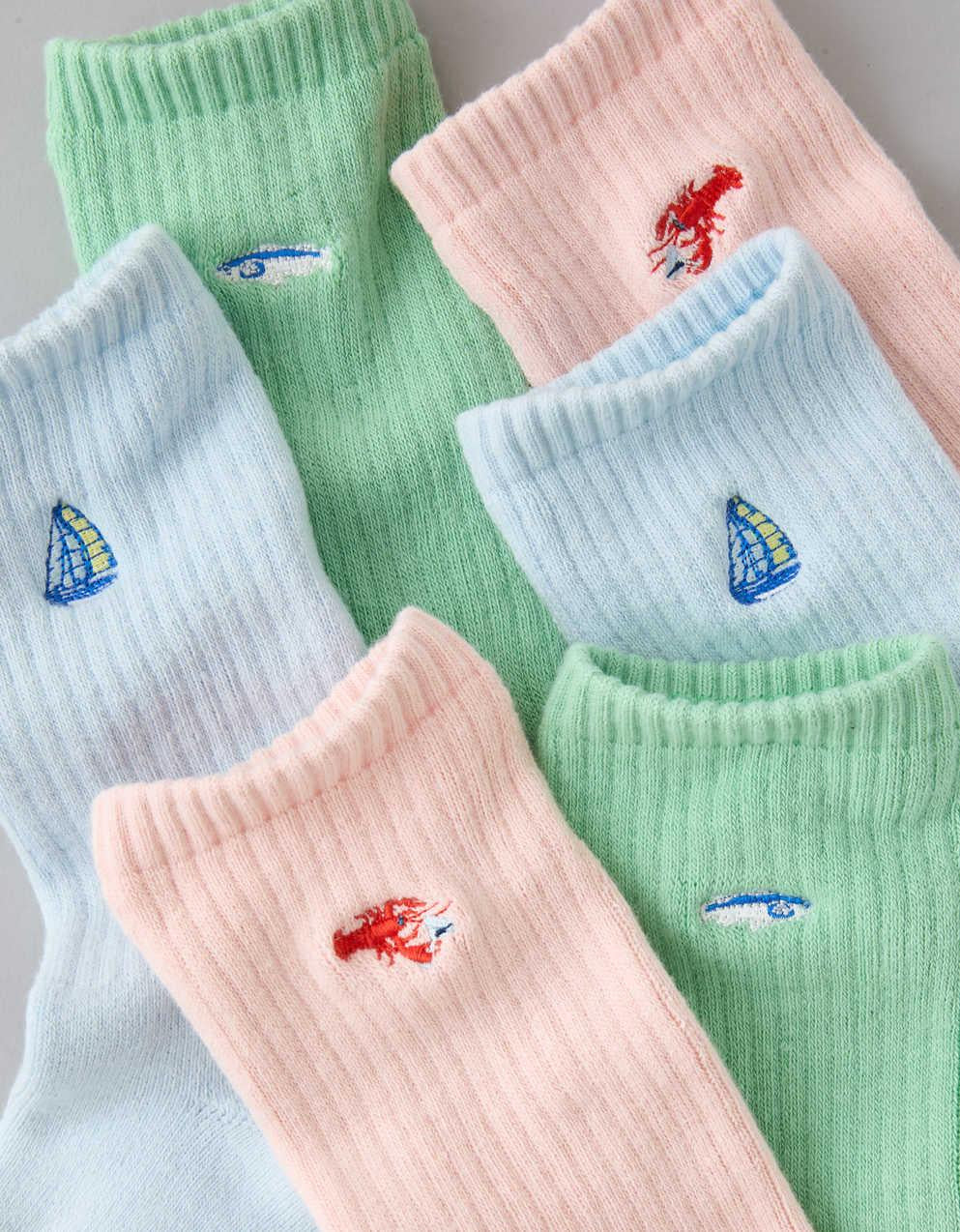 AE 刺繡圖案 圓領襪 3 件裝
