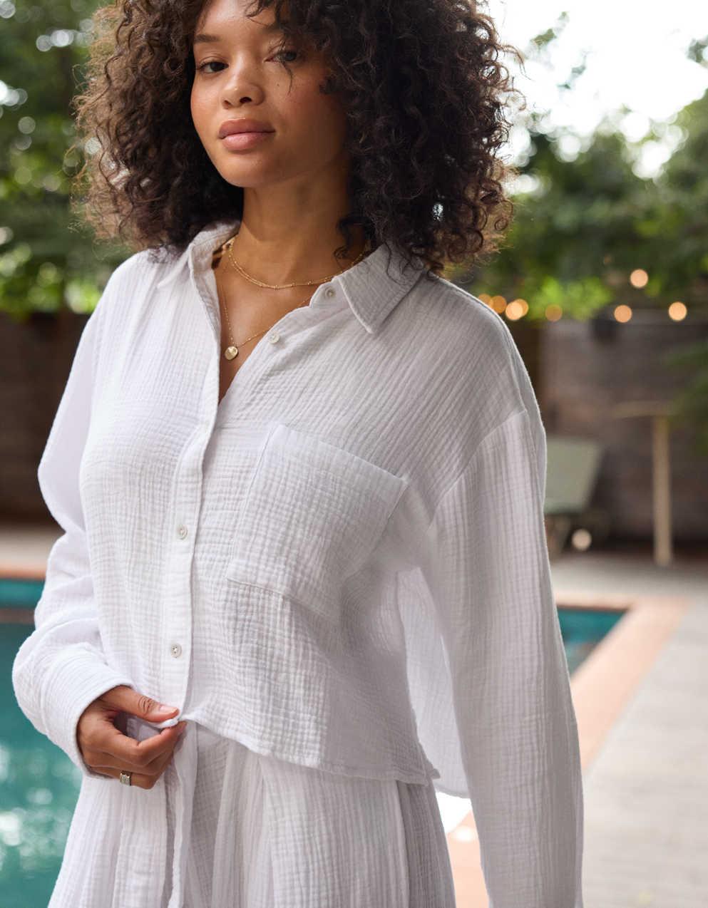 Aerie 短版遮蓋襯衫
