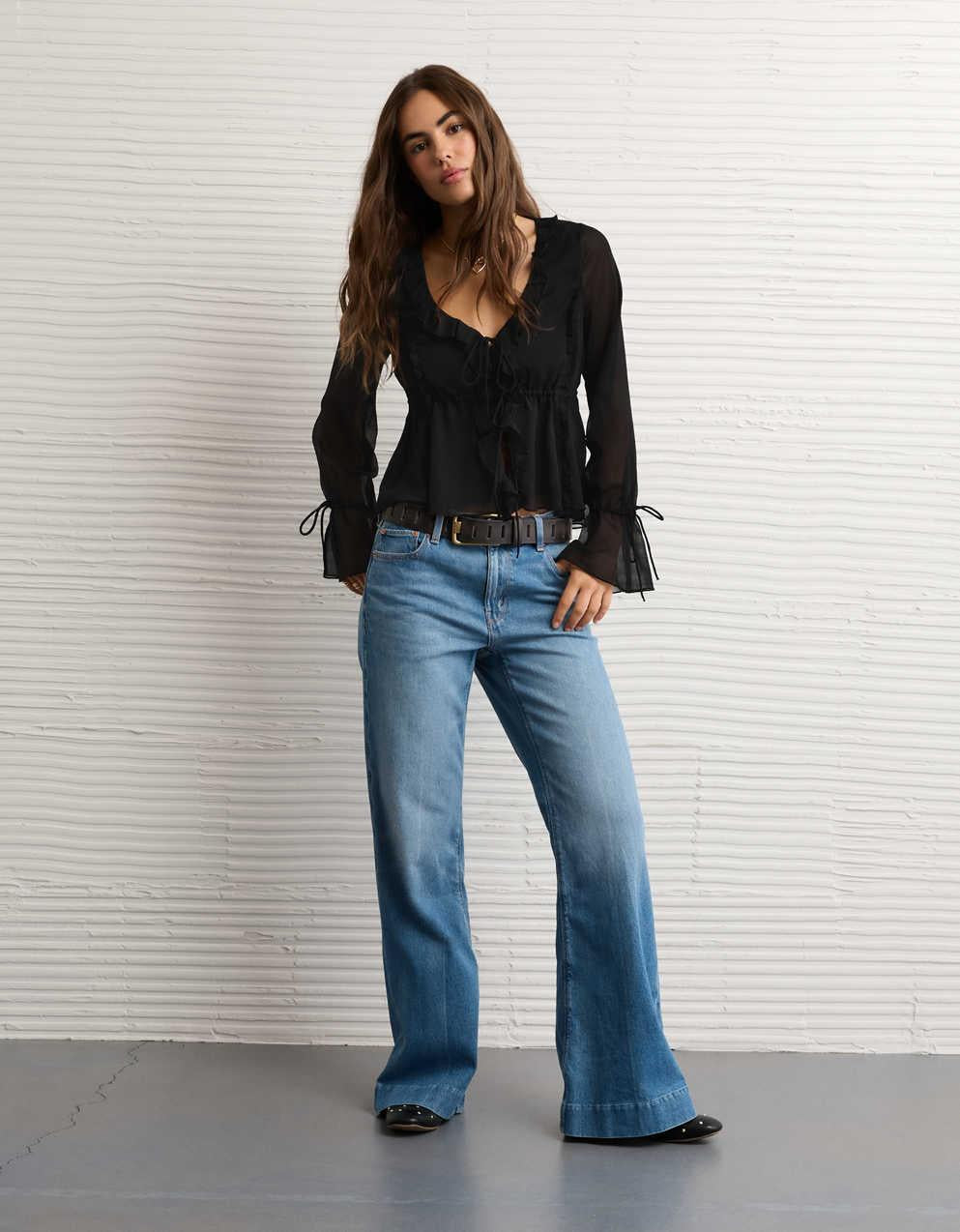 AE Chiffon Tie-Front Blouse