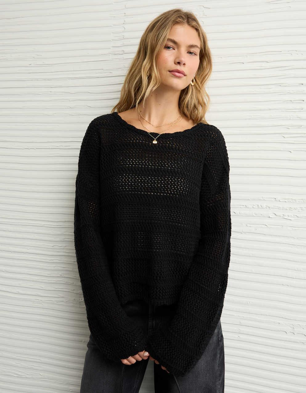 AE Cropped Crochet Sweater
