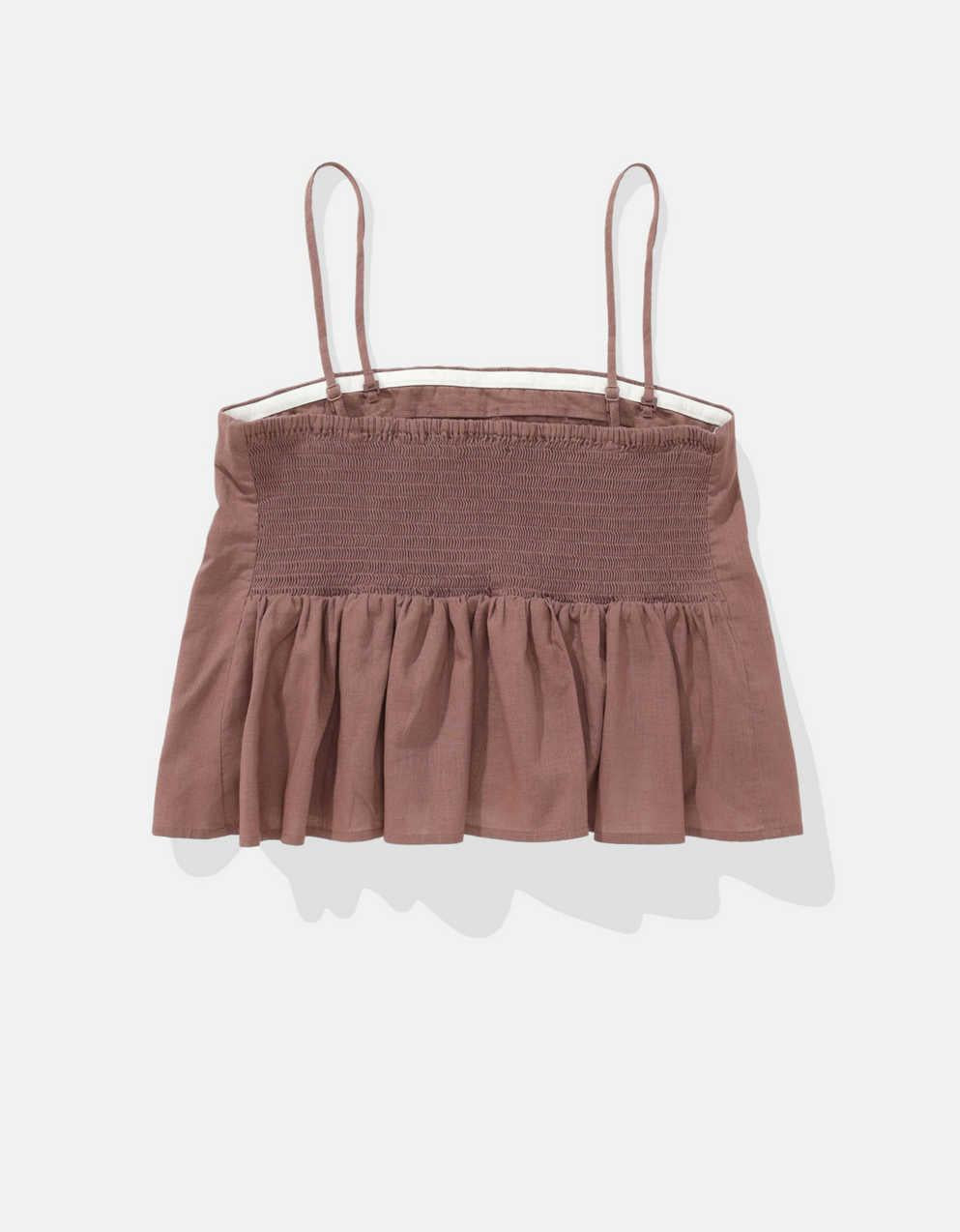 AE Linen-Blend Strapless Pintuck Top