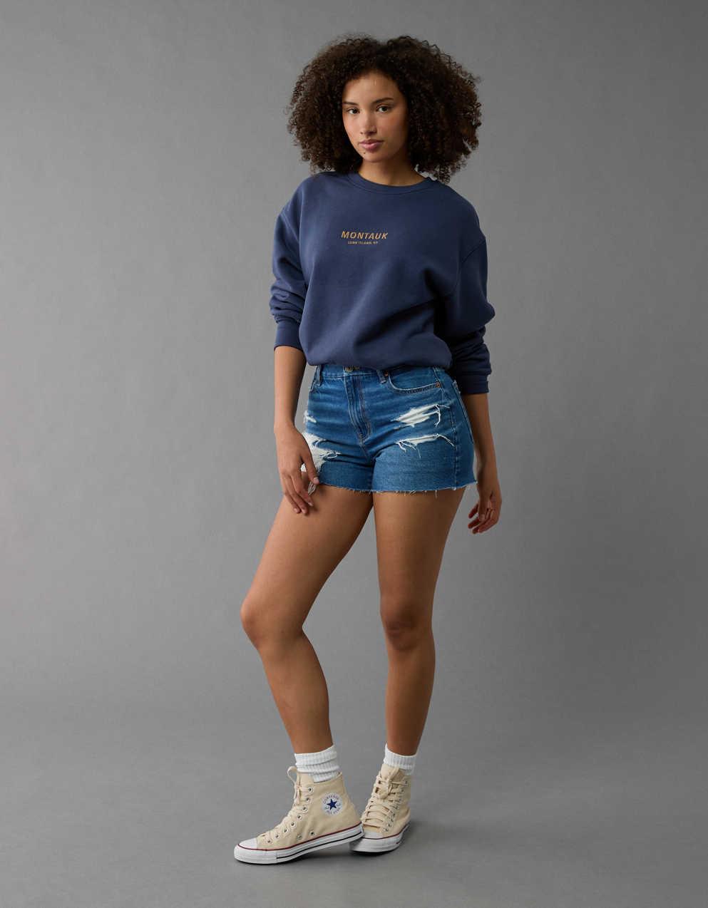 AE Strigid Curvy Ripped Denim Mom Short