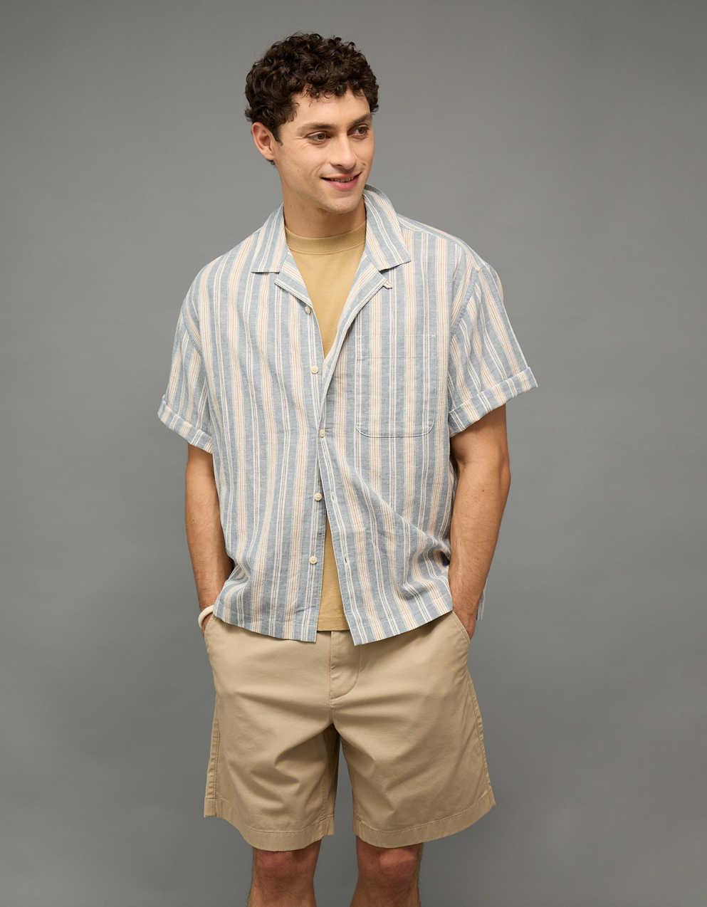 AE Relaxed Fit Linen-Blend Camp Collar Shirt