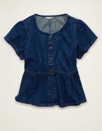 AE Short-Sleeve Denim Peplum Top