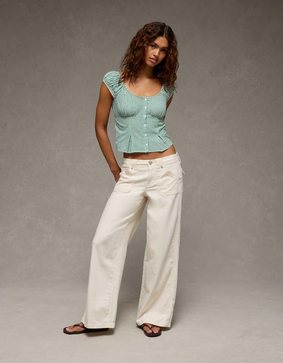 AE Cap-Sleeve Button-Up Top