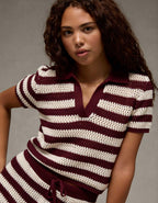 AE Cropped Crochet Sweater Polo Shirt