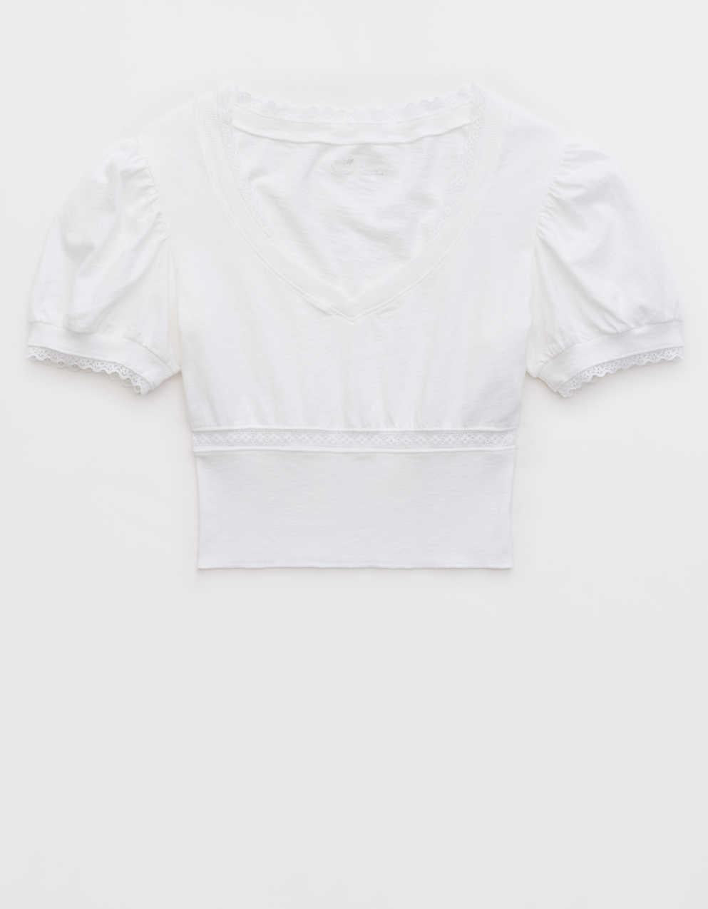 Aerie 短版蕾絲拼接 V 領 T 恤