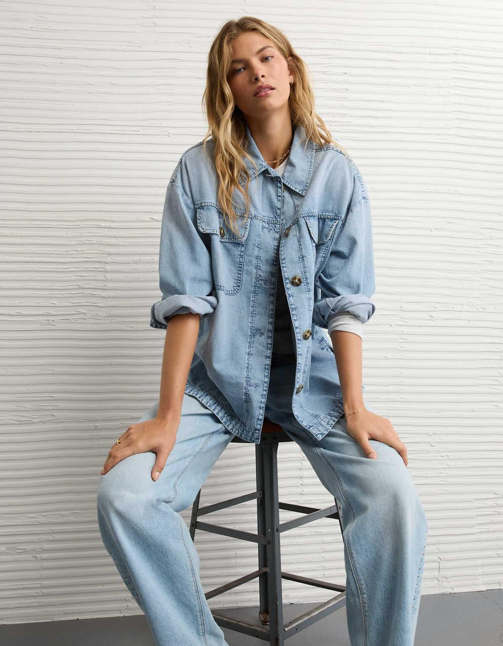 AE Studded Denim Shacket