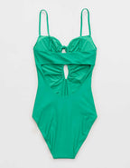 Aerie Ruched Cutout Full Coverage One Piece Swimsuit